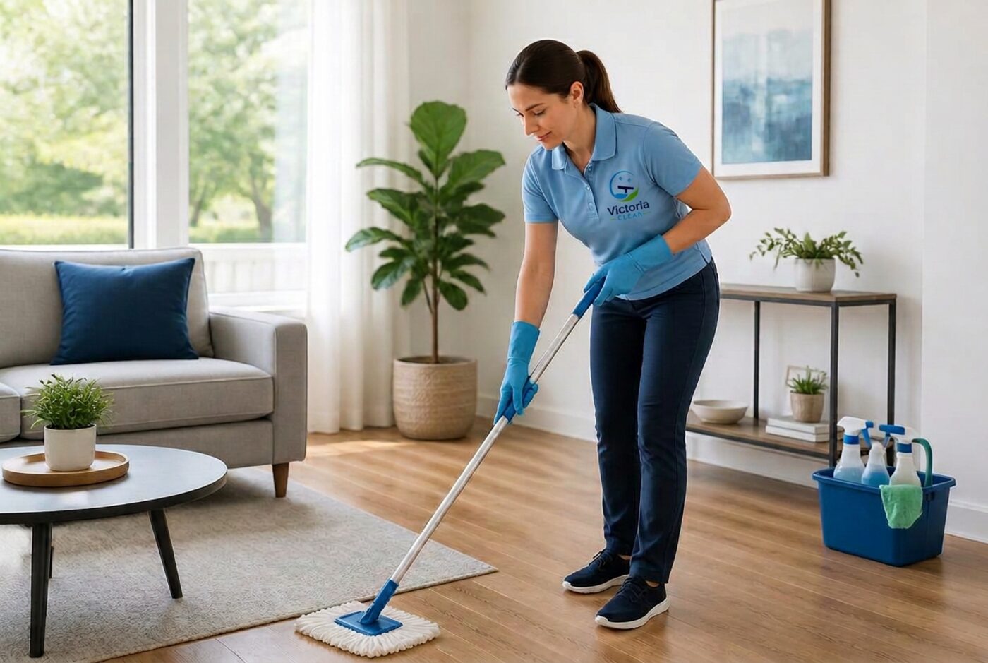 Profesional de Victoria Clean limpiando un hogar